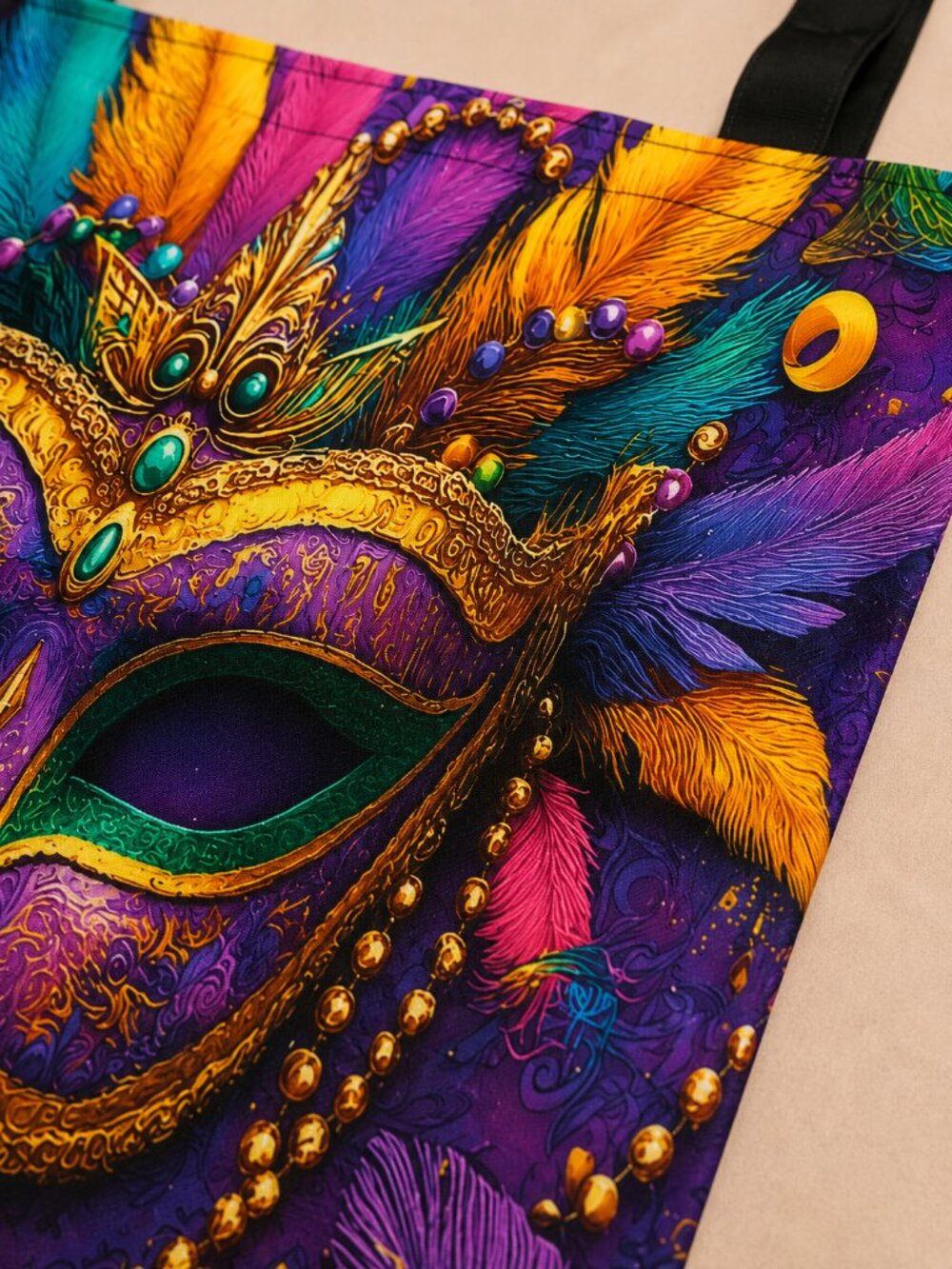 Mardi Gras Mask Art Tote Bag 14x16 Colorful Statement Resort Carryall NIB - Picture 5 of 11